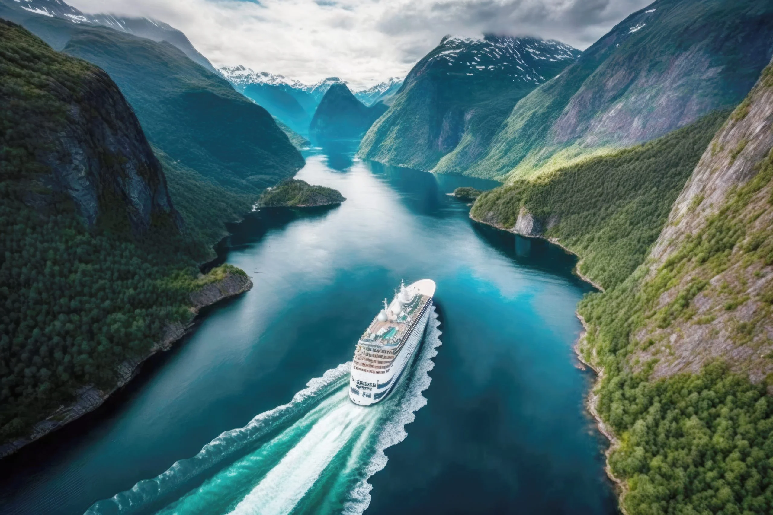 Cruise ship in a fjord